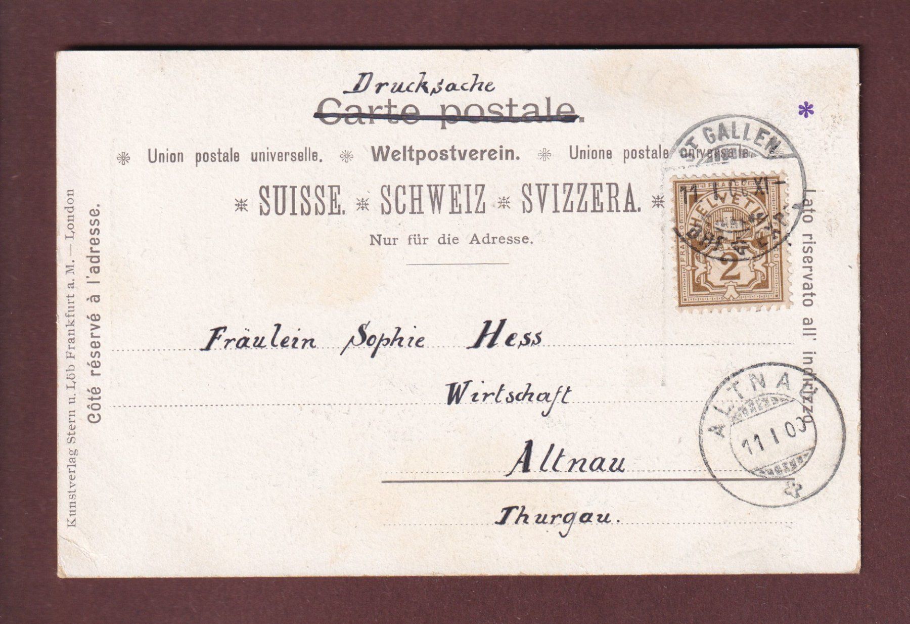 Cartoline postali: ST. GALLEN - Marktplatz - 1900 – Usato da Pully venduto da nicecards 1