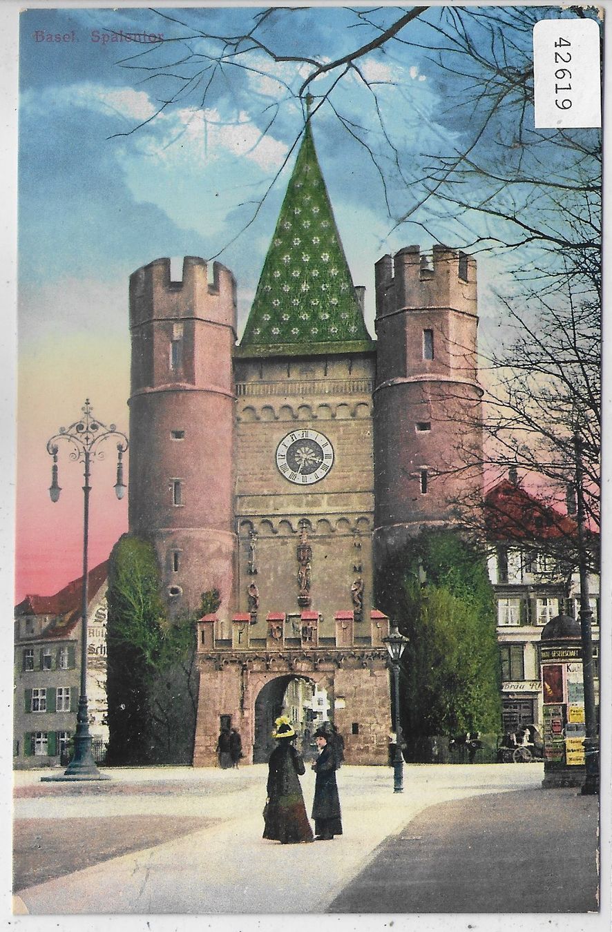 Cartoline postali: Basel - Spalentor - animee belebt - Litho – Usato da Ettingen venduto da Kartenplanet
