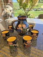 Sujet Krug und 6 Becher Keramik Handbemalt W.A. Rarität 3Lt.
