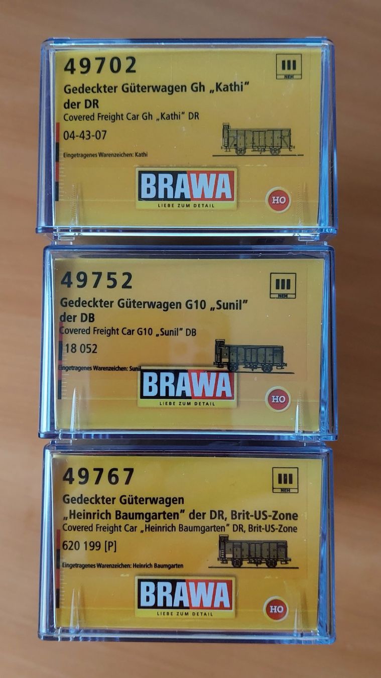 Brawa Modellini di ferrovie: BRAWA Set IV - 3 verschiedene Güterwagen – Nuovo e nell'imballaggio originale da Rotkreuz venduto da MOBAHN-1zu87 2