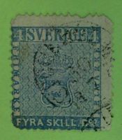 Briefmarke Schweden 1855 4 Öre gstempelt, schlechter Zustand