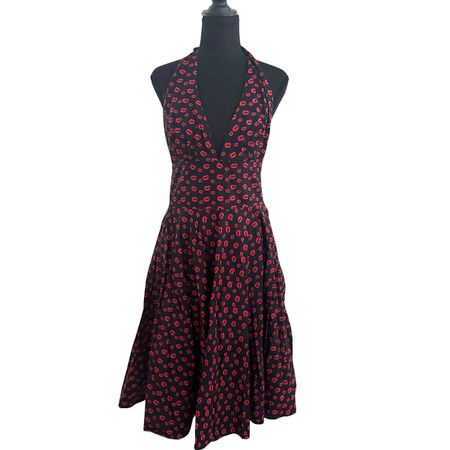 PIN-UP ROCKABILLY MIDI VINTAGE DRESS WITH HALTER M