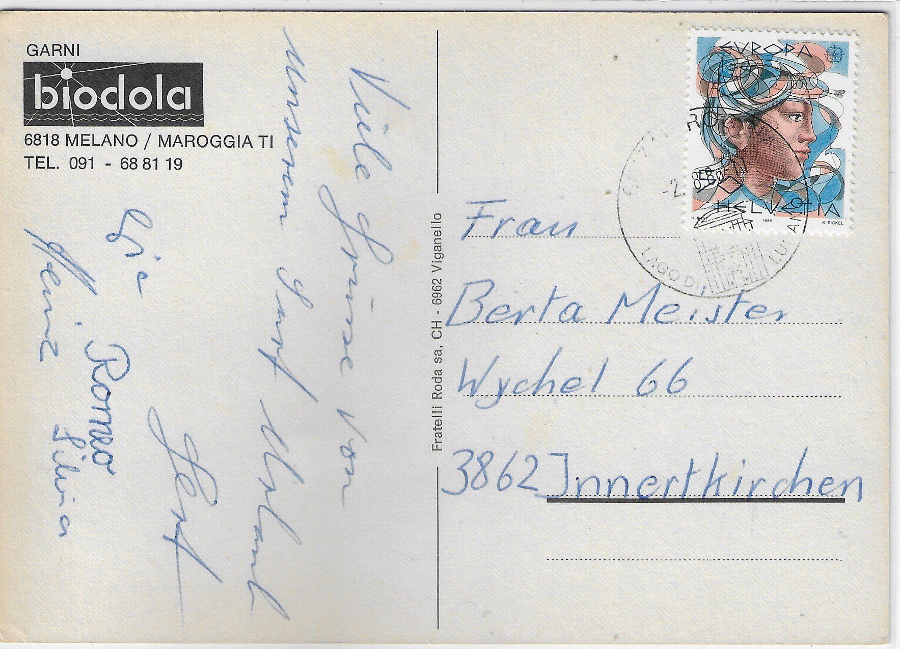 Cartoline postali: Garni biodola - Melano/Maroggia – Usato da Ettingen venduto da Kartenplanet 1