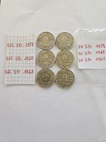 Zweifränkler Set 6 Stück1959, 1960, 1961