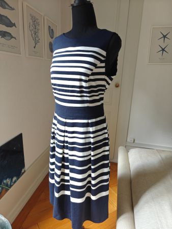Scandi Christian Berg Selection navy white stripe dress 40