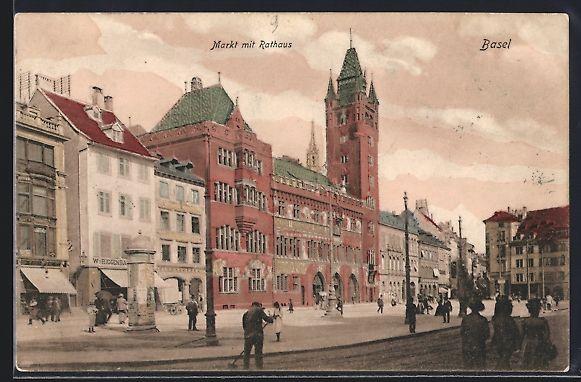 Ansichtskarten: Basel, Markt mit Geschäft, Rathaus und  – Gebraucht aus Berlin von bartko-reher