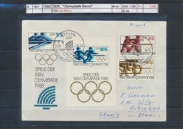 1988 DDR, "Olympiade Seoul", mit Block, FDC
