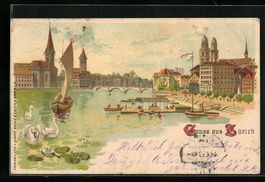 Litho Zürich, Ortsansicht mit Quai und 