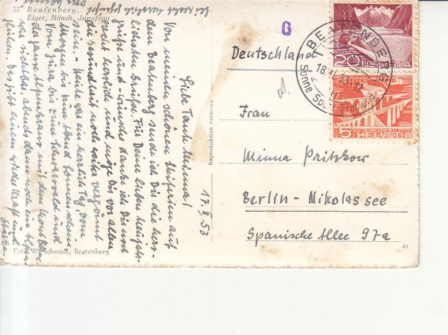 Cartoline postali: Beatenberg 1953 – Usato da Bürglen TG venduto da StampGraf 1