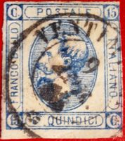 1er timbre Italien con la scritta Italia 1863