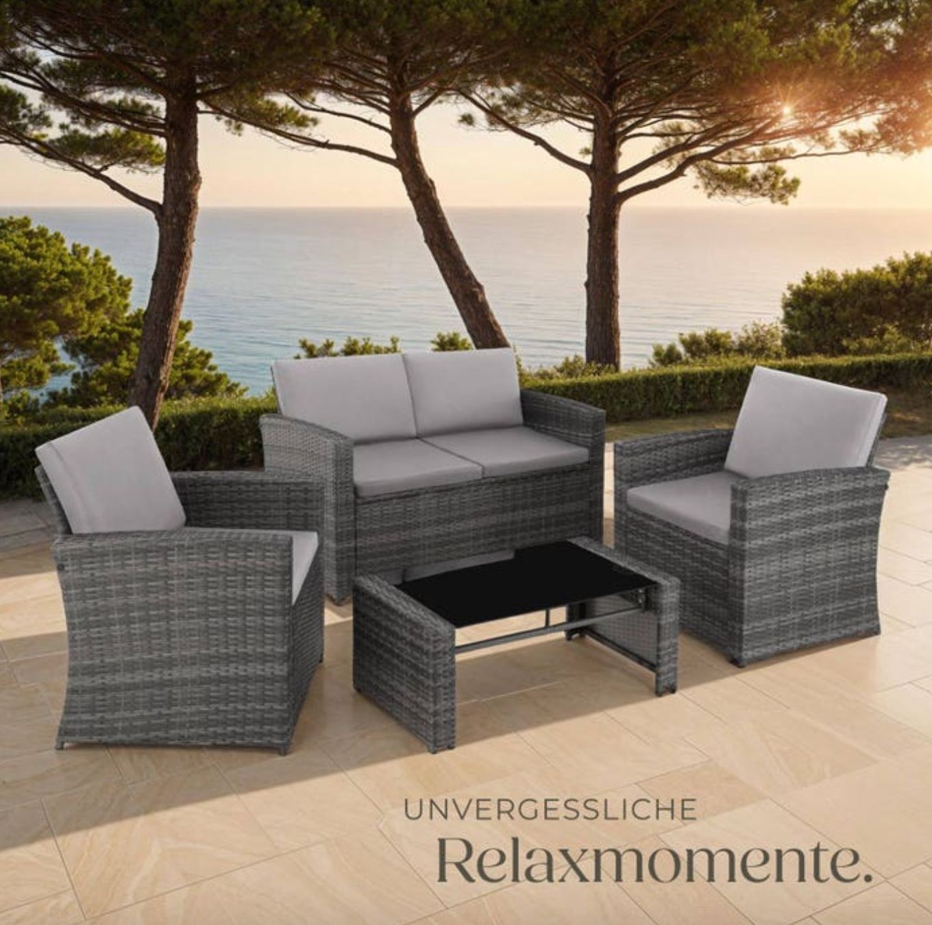 Set di tavolo e panche: Rattan Lounge Lucca grau/hellgrau - Gratis Versand – Nuovo e nell'imballaggio originale da Kleinwangen venduto da meinwarenkorb.ch 7