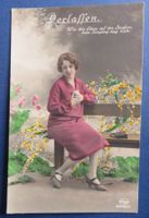 Romantische Vintage Postkarte, Frau "Verlassen" mit Spruch