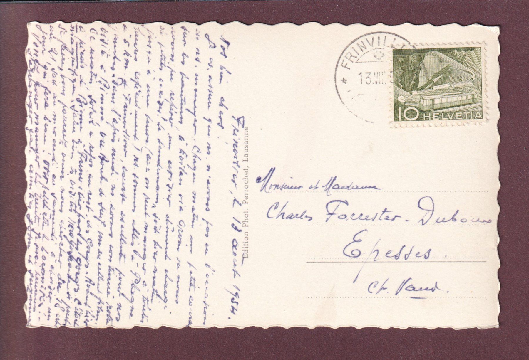 Ansichtskarten: BIEL - Taubenloch - 1954 – Gebraucht aus Pully von nicecards 1
