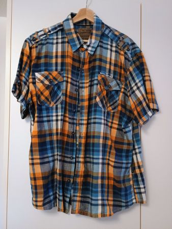 Herren Freizeithemd blau/orange kariert