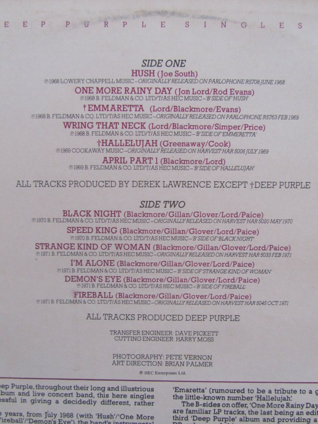 Schallplatten: The DEEP PURPLE Singles A`s  &  B`s – Gebraucht aus Seengen von mikelele 4