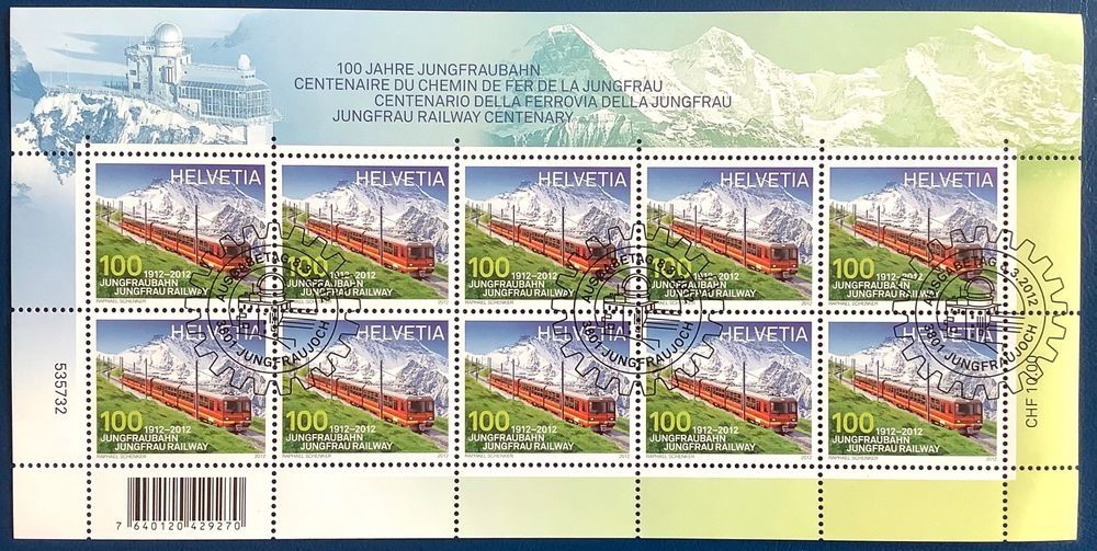 Tutti i francobolli: 2012 - 100 Jahre Jungfraubahn - Kleinbogen ET – Nuovo (secondo la descrizione) da Liestal venduto da Skunk02