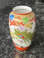 Chinesische Vase - gold - rot - grün - Pfau - 16 cm hoch