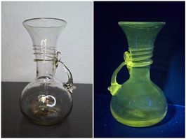 Muranoglas Karaffe mundgeblasen, Uranglas, Vase