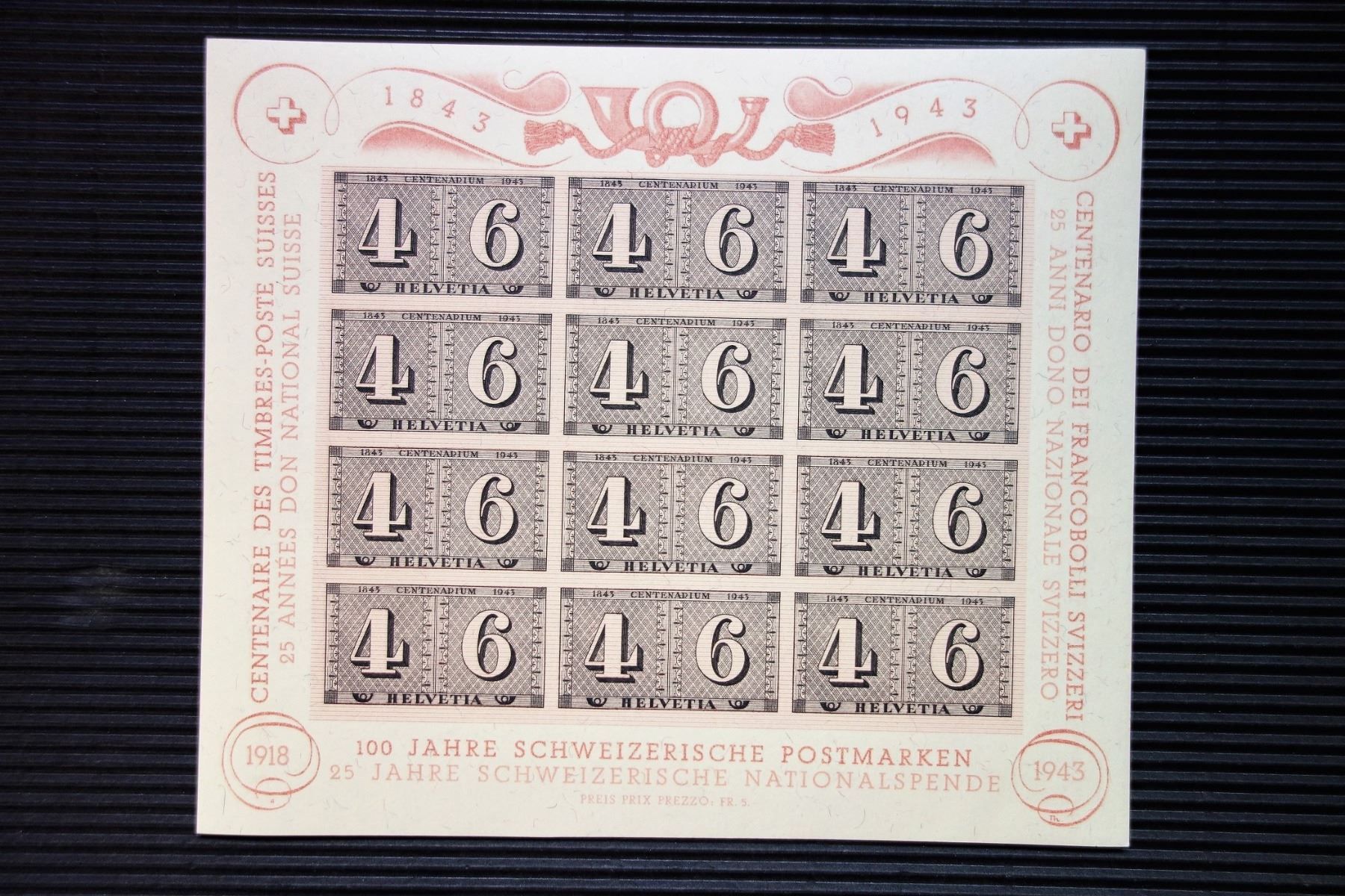 Tutti i francobolli: 1943 - 100 Jahre Briefmarke / Luxusbogen – Nuovo (secondo la descrizione) da Mettmenstetten venduto da Sutasso