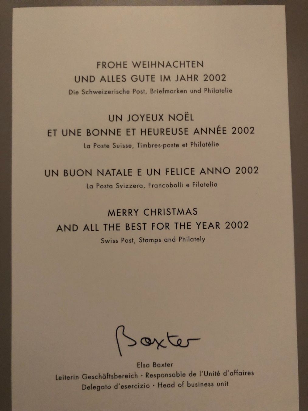 Tutti i francobolli: FDC PTT Weihnachtskarte 2001,  Bern 20. November 2001 – Nuovo (secondo la descrizione) da Landquart venduto da interesse63 3