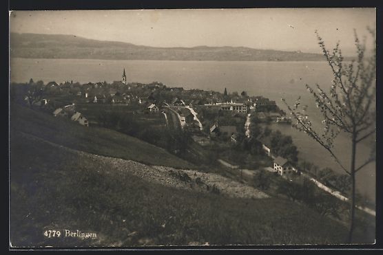 Cartoline postali: Berlingen, Ortsansicht mit Gewässer von – Usato da Berlin venduto da bartko-reher