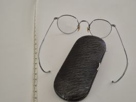 Brille Etui Rund Metall Silberfarben Kind Vintage Rarität