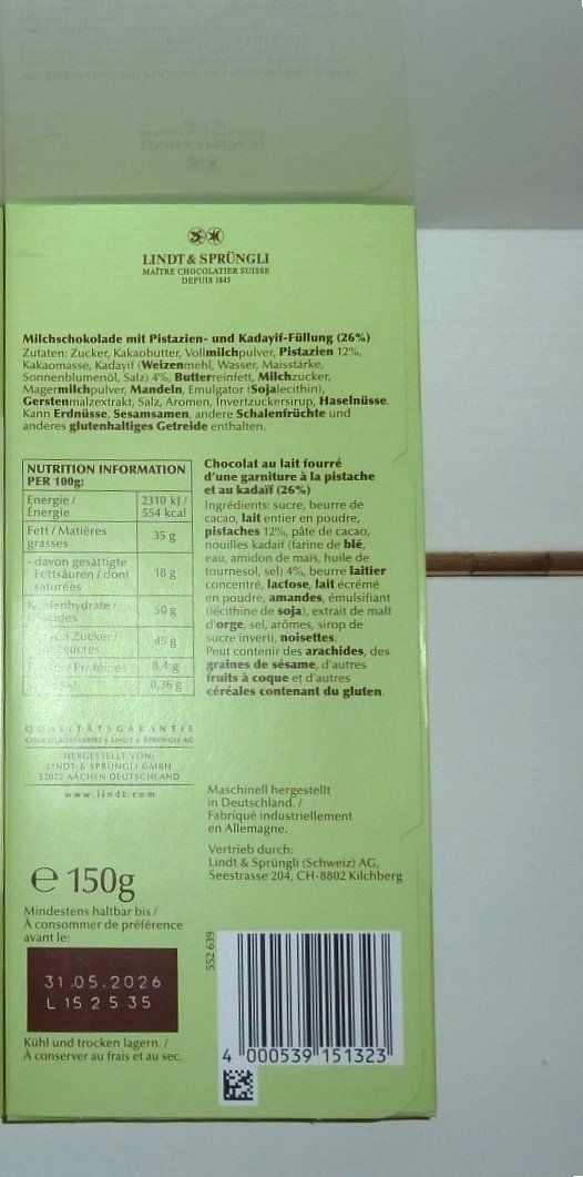 Lindt Cibi & Specialità: Lindt Schokolade Dubai Style 150 g – Nuovo e nell'imballaggio originale da Melchnau venduto da BarbaraD01 3
