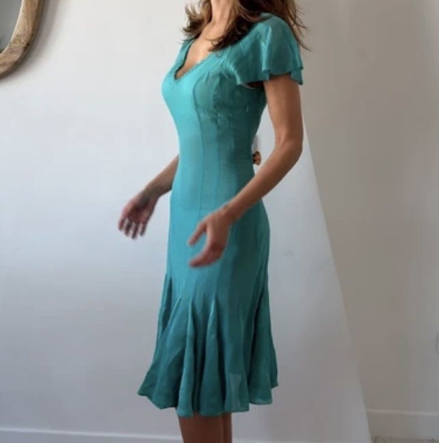 Robes: blau türkises Sommerkleid aus Seide – Neuf (Voir description) à Zürich par cathrin14 1