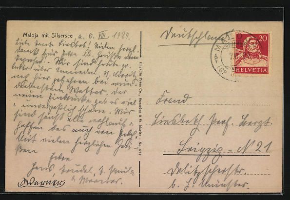 Cartoline postali: AK Maloja, Ort mit Silsersee – Usato da Berlin venduto da bartko-reher 1