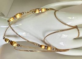 Vintage Longkette vergoldet/satinierte Zierelemente & Strass