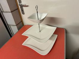 3er Etagere Porzellan Servierständer weiss Teller Kuchen