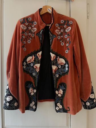 Samt Jacke / Blazer / Blumen Stickerei / S
