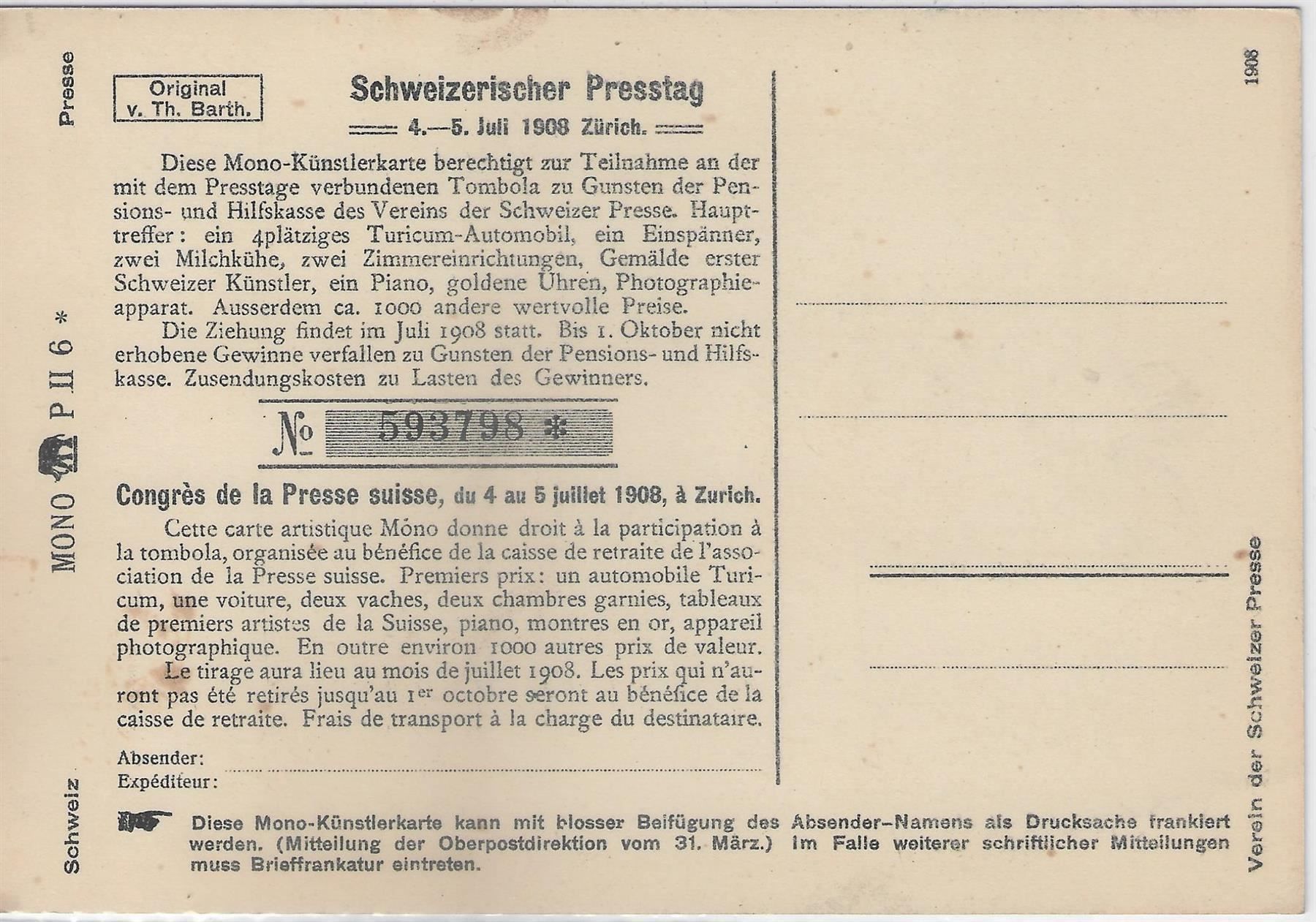Ansichtskarten: Carte Mono - Schweizerischer Presstag – Gebraucht aus Ettingen von Kartenplanet 1