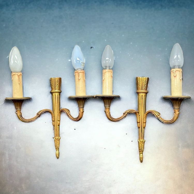 PAIRE D'APPLIQUES EN Bronze Doré Style Louis XVI 1950's EUR 75,00