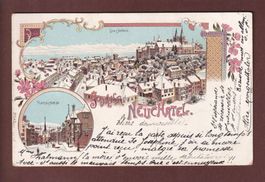 Souvenir de NEUCHÂTEL - Neige - 1901 Litho // pli d'angle //