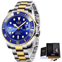⌚ Herrenuhr Business Uhr Bicolor Blau Quarz Edelstahl NEU