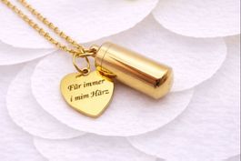 Urne Anhänger "Für immer i mim.. " / Ascheschmuck /  gold