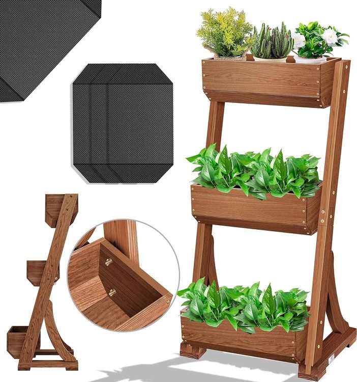 Hochbeet mit 3 Etagen Blumenkasten braun Kaufen auf Ricardo