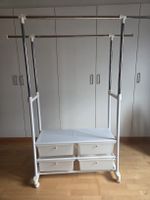 Kleiderständer mit Rollen und 4 Schubladen weiss