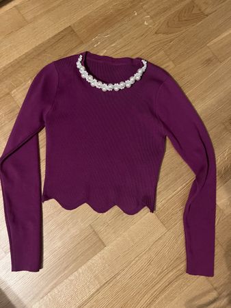 Pullover mit Perlenbesatz lila Grösse S