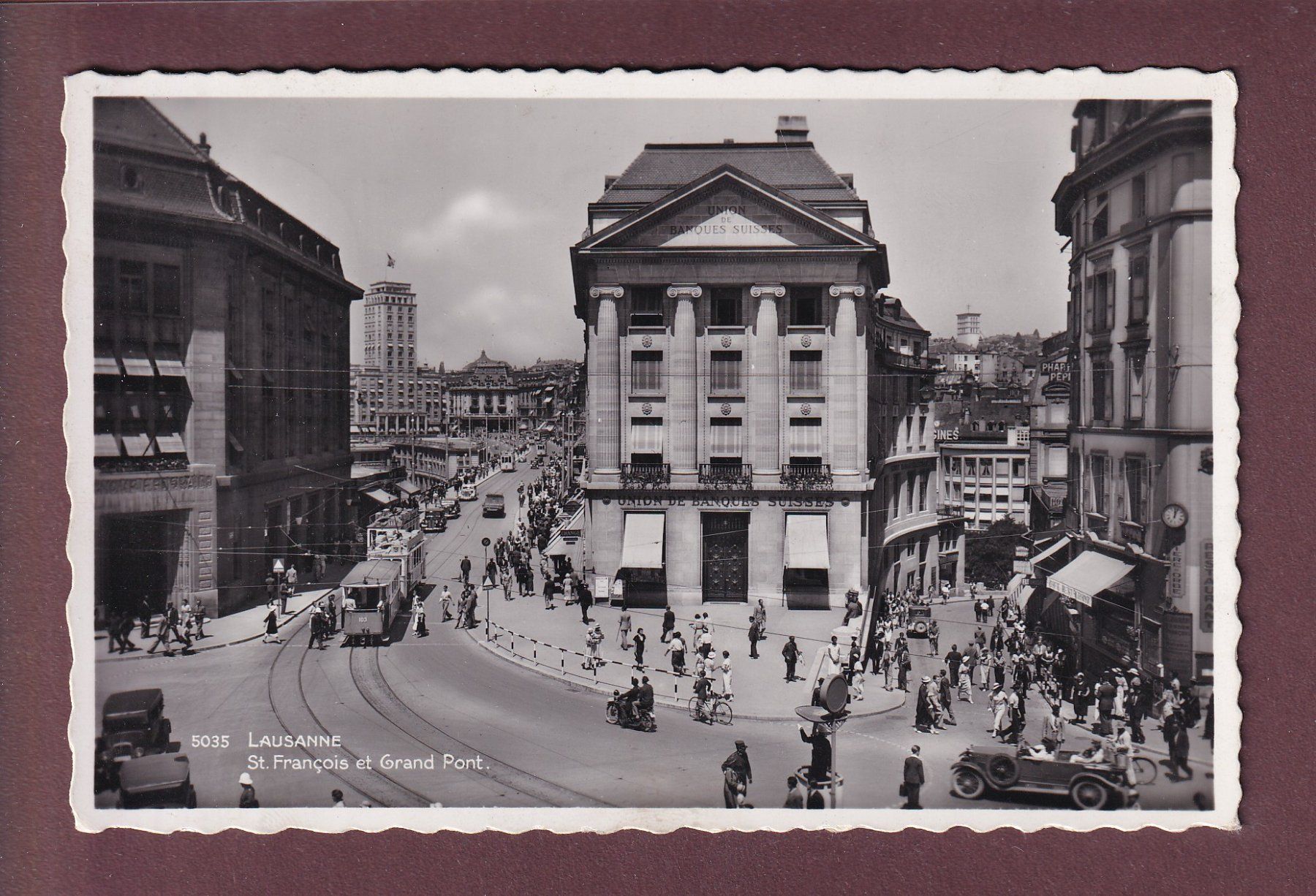 Ansichtskarten: LAUSANNE - UBS - Tram - Auto - 1939 – Gebraucht aus Pully von nicecards