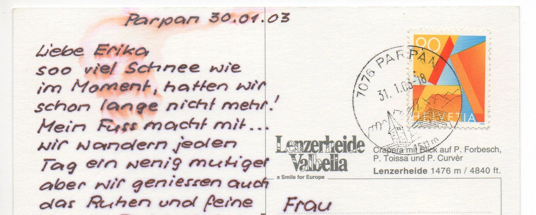 Cartes postales: LENZERHEIDE Crapera mit Blick auf P. Forbesch u. P. Tossa – D'occasion à Jona par philajona 1