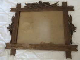 Alter Holz Bilderrahmen mit Edelweiss Schnitzerei, 40x33cm