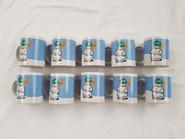10er Set Tassen mit Schneemann-Motiv