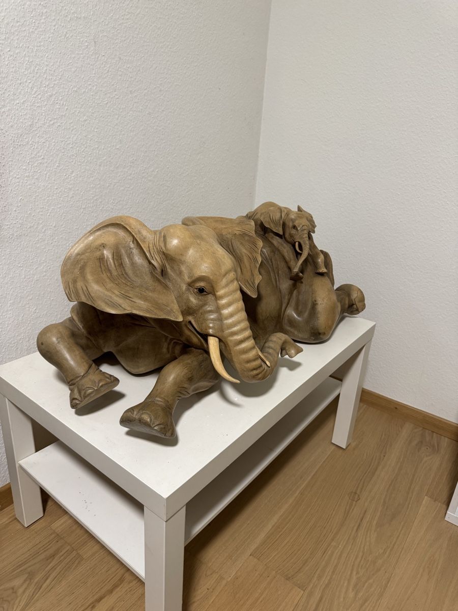 Sculture & Statue: Handgeschnitzter Holzelefant mit Baby – Nuovo (secondo la descrizione) da Elsau venduto da dle_6tg2 3