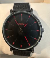 GENEVA Herren Quarzuhr – Schwarz/Rot – Mesh Metallarmband