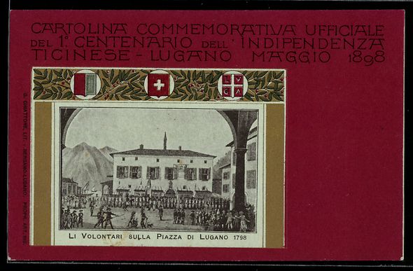 Cartoline postali: Lugano, Li Volontari sulla Piazza 1798 – Usato da Berlin venduto da bartko-reher
