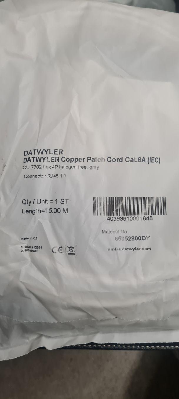 Dätwyler Cavi: 8 Stk. Patchkabel 15m Dätwyler, 7702 Halogenfrei Kat.6a Neu. – Nuovo e nell'imballaggio originale da Zürich venduto da dav_n8m7 1