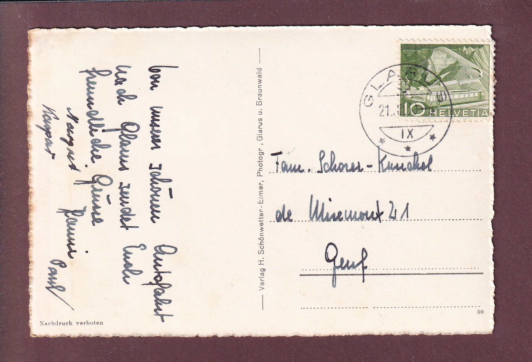Ansichtskarten: GLARUS - Glärnisch - 1950 – Gebraucht aus Pully von nicecards 1