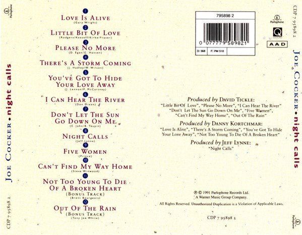 CD: Joe Cocker - Night Calls - include "Can't Find My Way Home" – Usato da Unterbäch venduto da buqiq 1